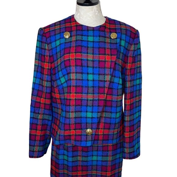 Lady F Vintage Womens Jacket Skirt Suit Size Large Multicolor Retro Plaid - Picture 3 of 9